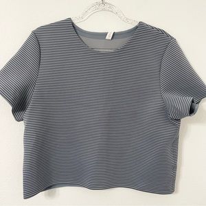 Lululemon Shaped Sterling Blue Striped Cropped Short Sleeve Top Size 12